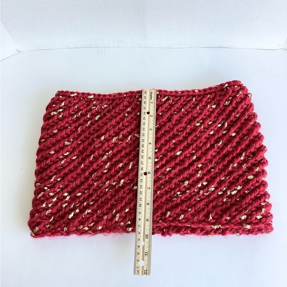 Cowl Scarf Hooded Chunky Infinity Hand Crafted Red Gold Knit Winter Essential - Picture 14 of 16